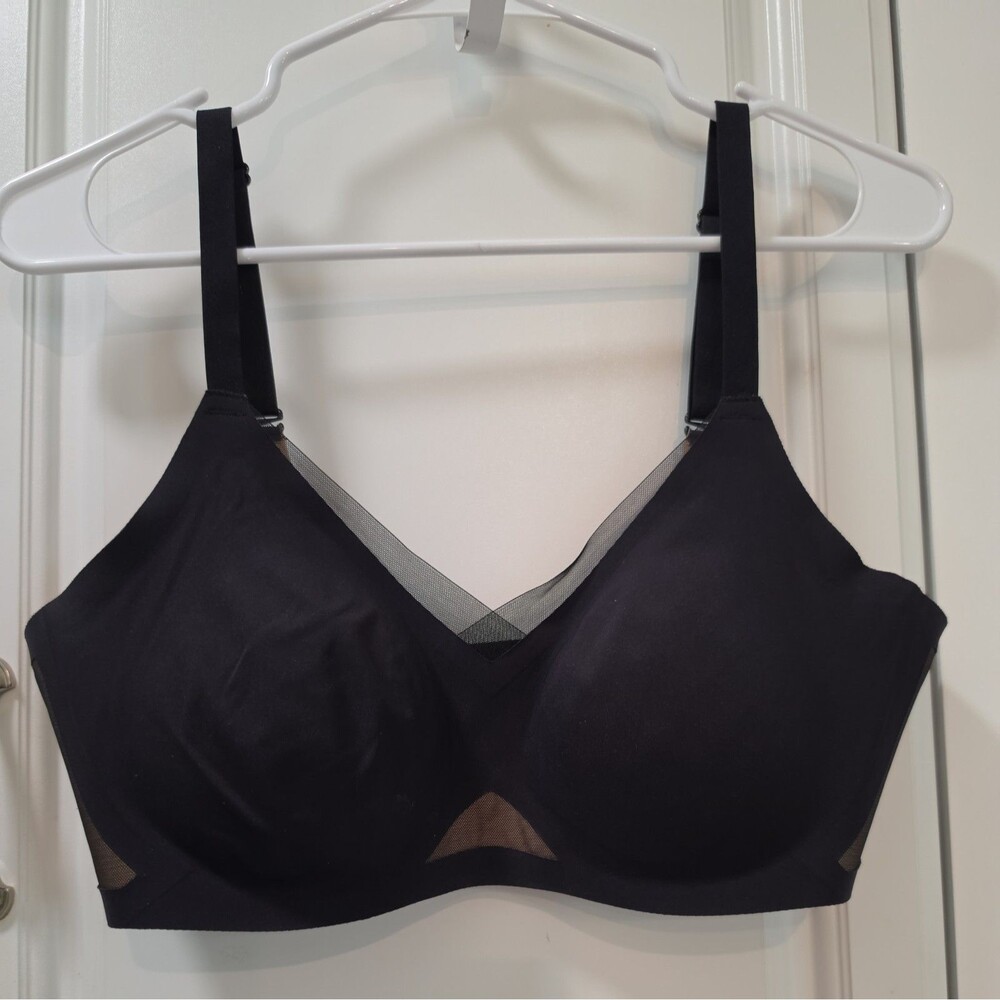Honeylove Crossover Bra Black Mesh Wire-Free Supportive Bralette 38B/C Large